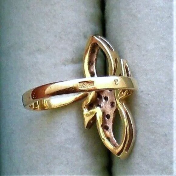 Vintage Russian USSR 18K 750 Yellow White Gold Diamond Cluster Infinity RING - Picture 6 of 8